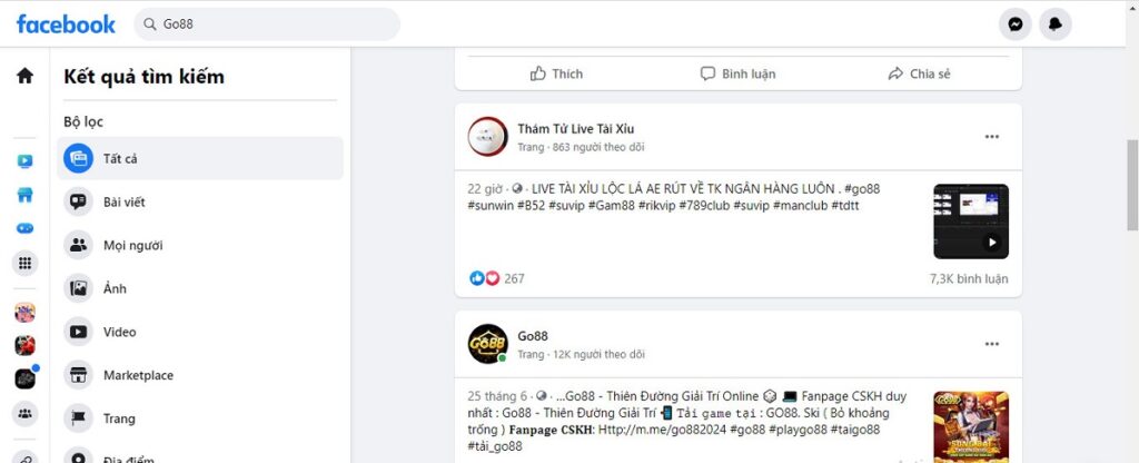 Độ hot của go88 trên Facebook, Go88 trên neenf tảng facebook