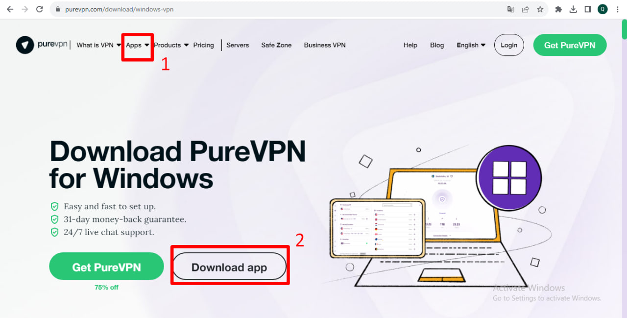 Thực hiện cài đặt app PureVPN về máy