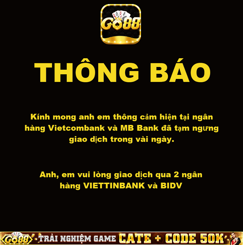 Go88 thay đổi giao dịch qua ngân hàng