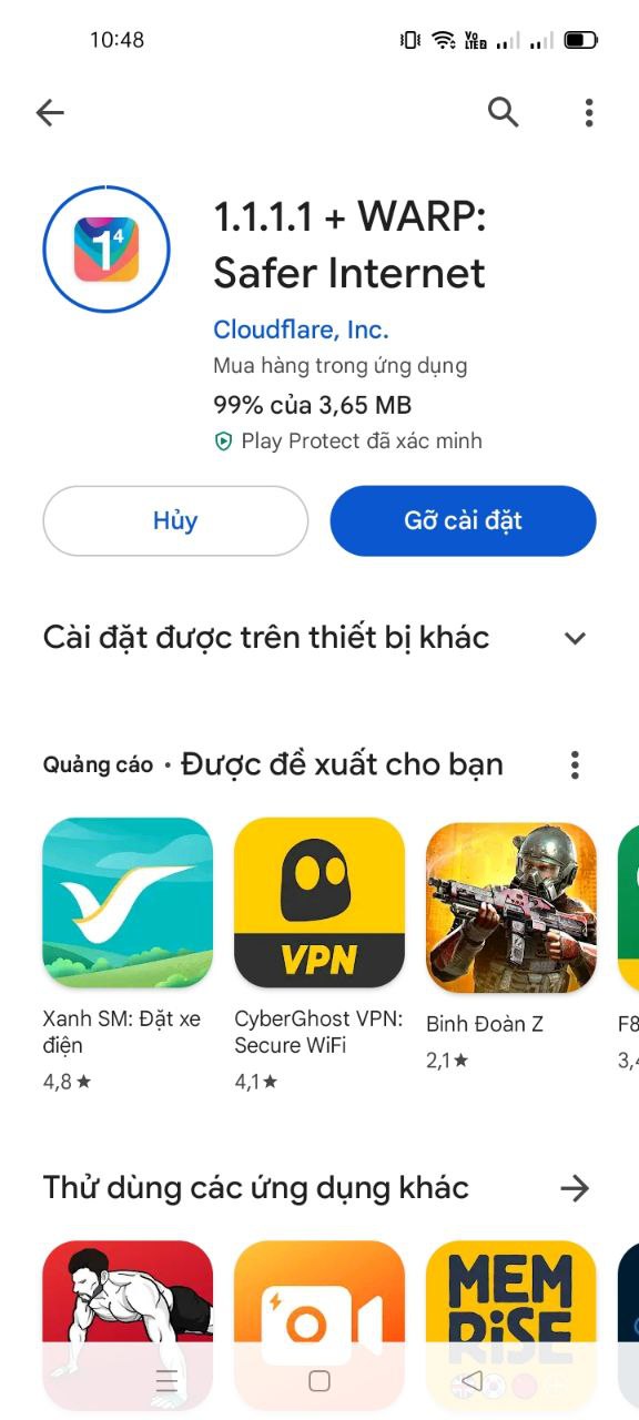 cài đặt ứng dụng 1.1.1.1VPN