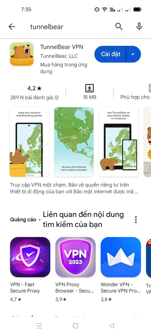 Hướng dẫn cài đặt ứng dụng TunnelBear trên điện thoại