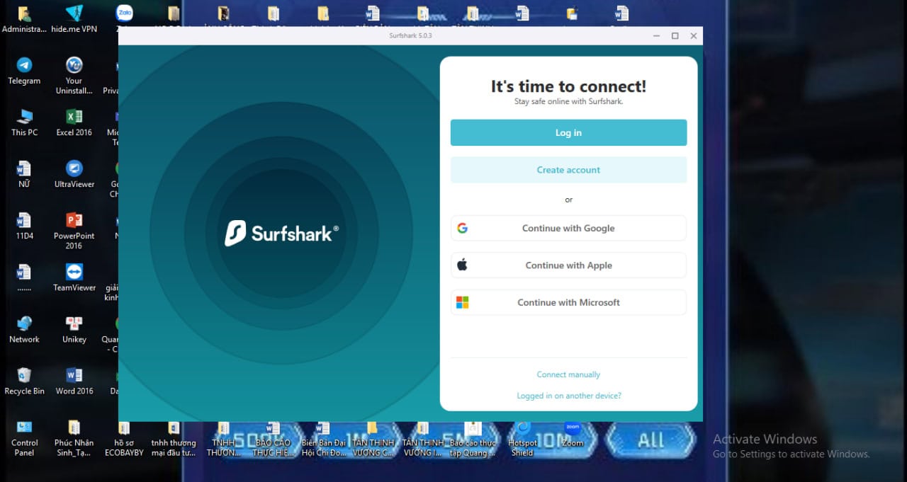 Đăng nhập ứng dụng Surfshark trên máy tính