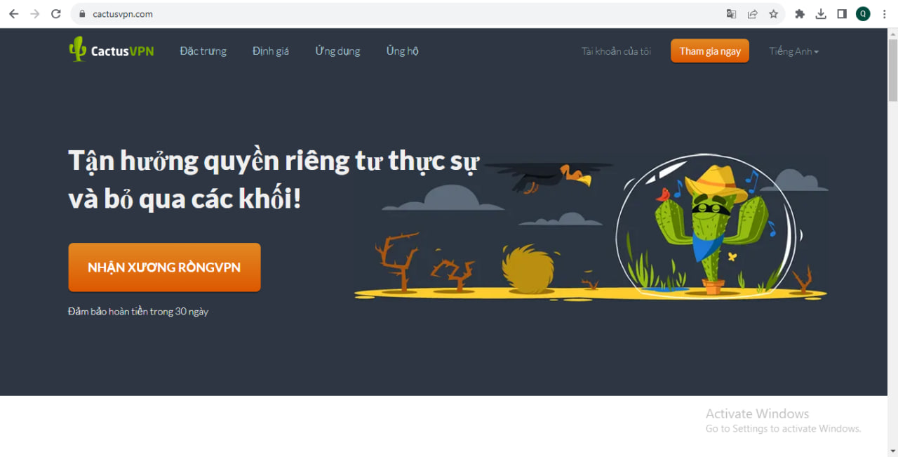 trang website của CactusVPN